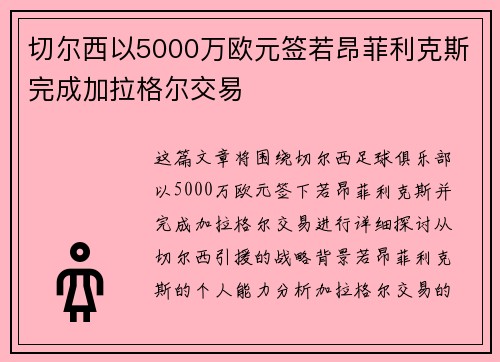 切尔西以5000万欧元签若昂菲利克斯完成加拉格尔交易